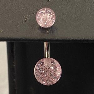 Pink Glitter Belly Button Ring
